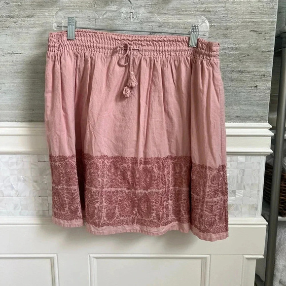 J. Crew pink embroidered drawstring skirt medium elastic waist - Picture 1 of 11